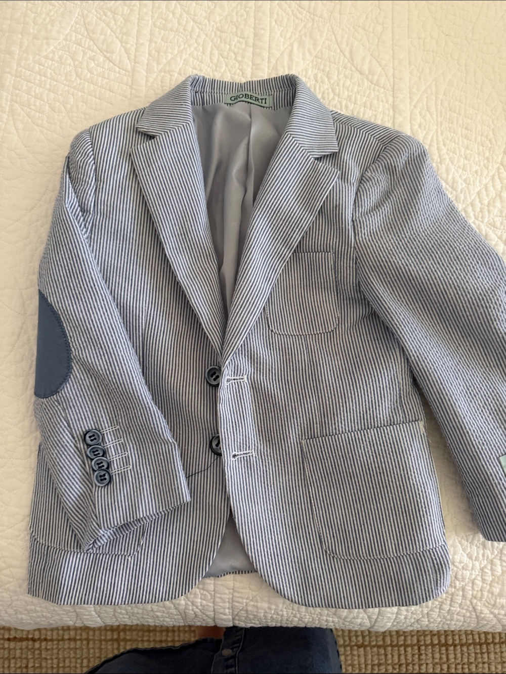 Gioberti Boys' Blue and White Seersucker Blazer